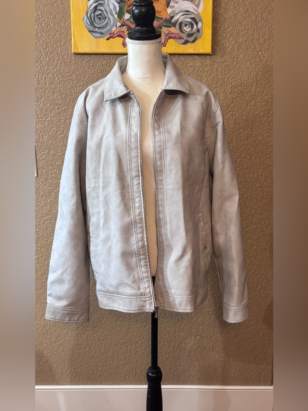 Scott James Faux Leather Jacket Sherpa-Lined Mens Small Full-Zip Beige